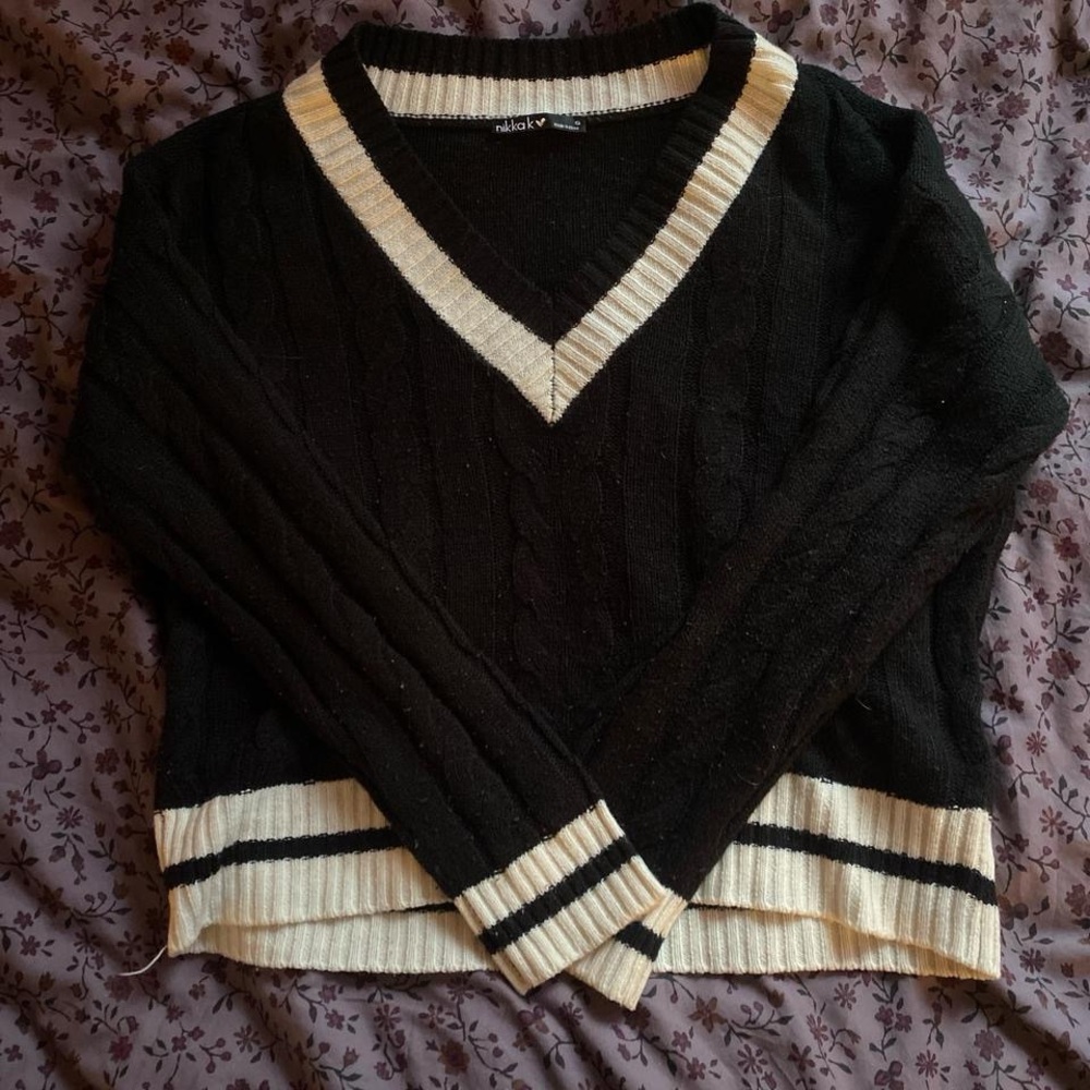 Marshalls Black and Cream V-Neck Sweater